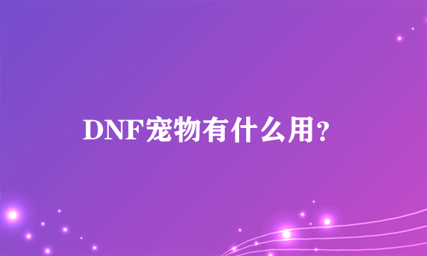 DNF宠物有什么用？