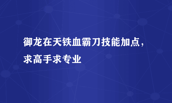 御龙在天铁血霸刀技能加点，求高手求专业