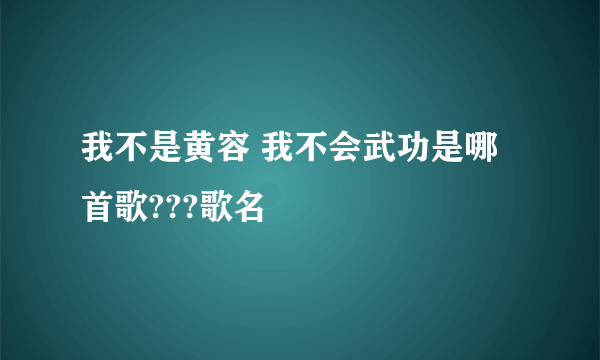 我不是黄容 我不会武功是哪首歌???歌名