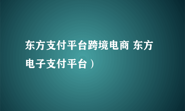 东方支付平台跨境电商 东方电子支付平台）