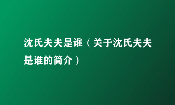 沈氏夫夫是谁（关于沈氏夫夫是谁的简介）