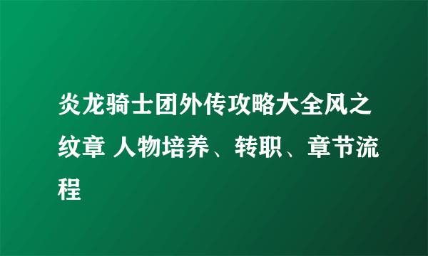 炎龙骑士团外传攻略大全风之纹章 人物培养、转职、章节流程