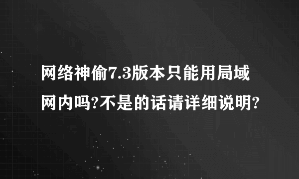 网络神偷7.3版本只能用局域网内吗?不是的话请详细说明?