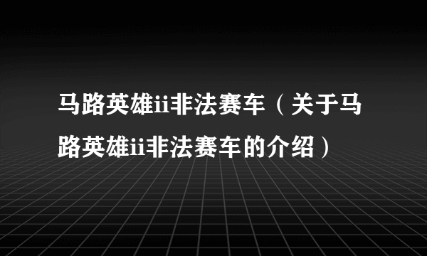 马路英雄ii非法赛车（关于马路英雄ii非法赛车的介绍）