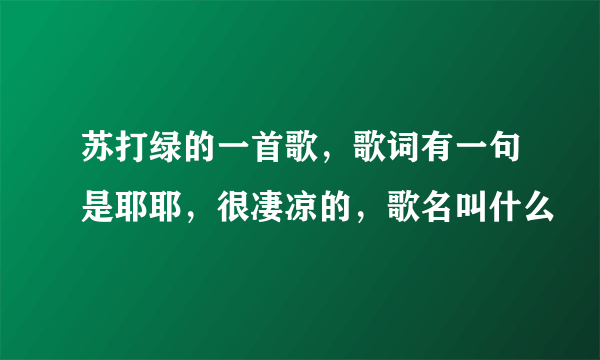 苏打绿的一首歌，歌词有一句是耶耶，很凄凉的，歌名叫什么