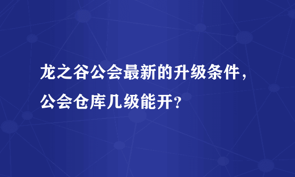 龙之谷公会最新的升级条件，公会仓库几级能开？