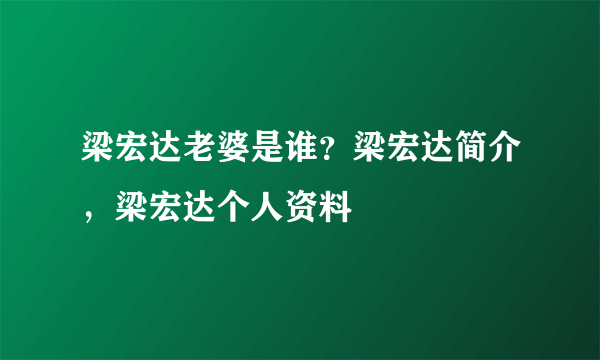 梁宏达老婆是谁？梁宏达简介，梁宏达个人资料