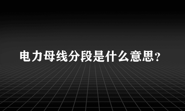 电力母线分段是什么意思？