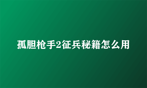 孤胆枪手2征兵秘籍怎么用