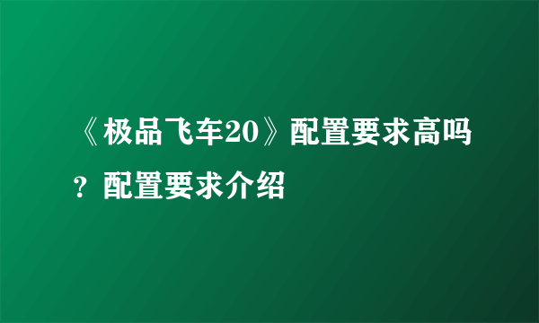 《极品飞车20》配置要求高吗？配置要求介绍