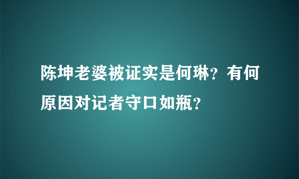 陈坤老婆被证实是何琳？有何原因对记者守口如瓶？