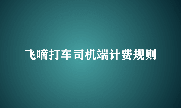 飞嘀打车司机端计费规则