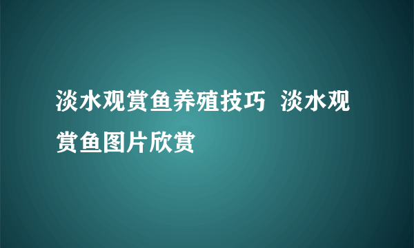 淡水观赏鱼养殖技巧  淡水观赏鱼图片欣赏