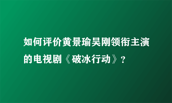 如何评价黄景瑜吴刚领衔主演的电视剧《破冰行动》？