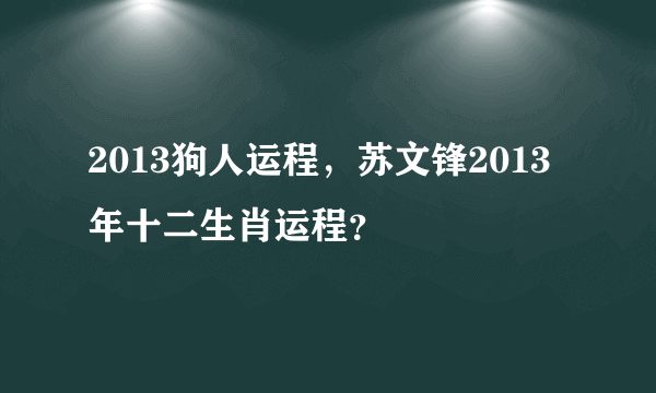 2013狗人运程，苏文锋2013年十二生肖运程？