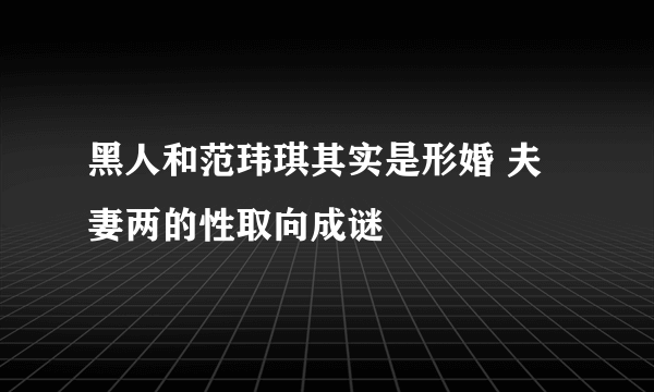 黑人和范玮琪其实是形婚 夫妻两的性取向成谜