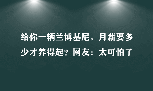 给你一辆兰博基尼，月薪要多少才养得起？网友：太可怕了