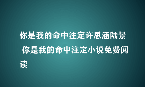 你是我的命中注定许思涵陆景 你是我的命中注定小说免费阅读