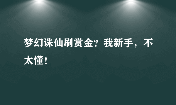 梦幻诛仙刷赏金？我新手，不太懂！