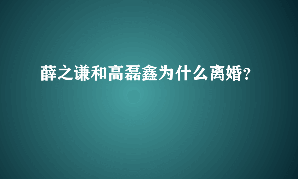 薛之谦和高磊鑫为什么离婚？