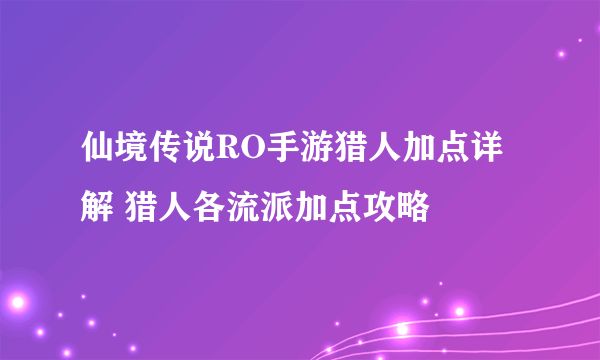 仙境传说RO手游猎人加点详解 猎人各流派加点攻略