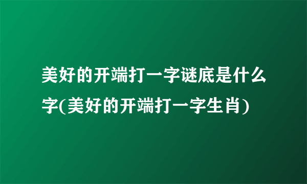 美好的开端打一字谜底是什么字(美好的开端打一字生肖)