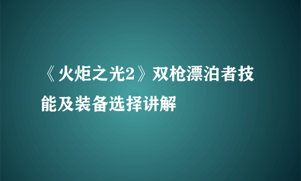 《火炬之光2》双枪漂泊者技能及装备选择讲解