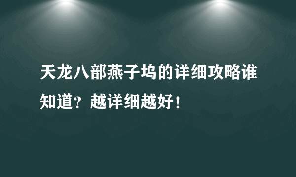 天龙八部燕子坞的详细攻略谁知道？越详细越好！