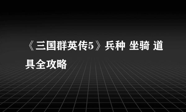 《三国群英传5》兵种 坐骑 道具全攻略