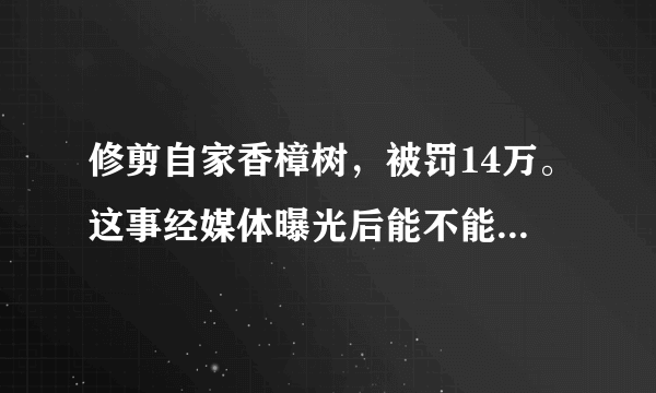 修剪自家香樟树，被罚14万。这事经媒体曝光后能不能返还部分？