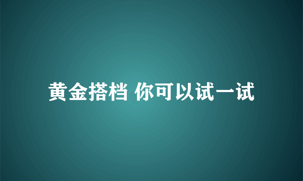 黄金搭档 你可以试一试