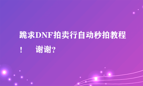 跪求DNF拍卖行自动秒拍教程！　谢谢？