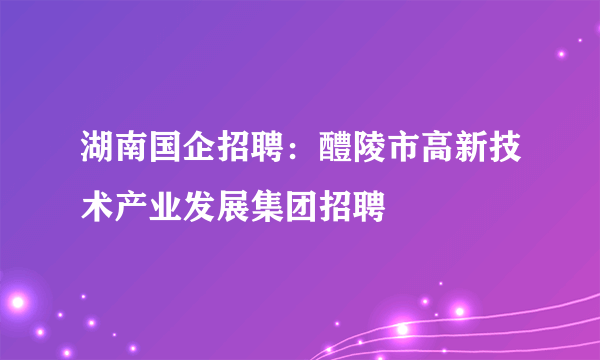 湖南国企招聘：醴陵市高新技术产业发展集团招聘